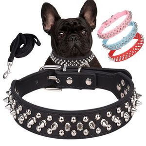 Pet Dog Rivet Collar Pu Justerbar läder Runda kula Nagel Studdad metall Spike Neck Spiked Strap Punk Style Collar 240418