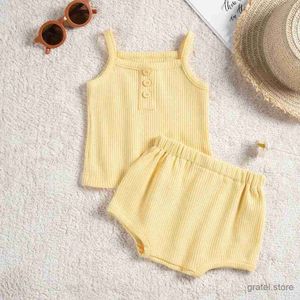 Set di abbigliamento set di vestiti per bambini Summer Toddler Girl Cingues Abita di cotone Solido per bambini Tops e pantaloncini per neonati