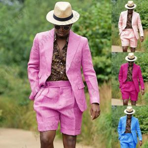 Jackets 2022 Latest Purple Linen Short Pants For Bach Wedding Groom 2 Piece Jacket For Men Suit Set Casual Blazer Costume Homme Mariage