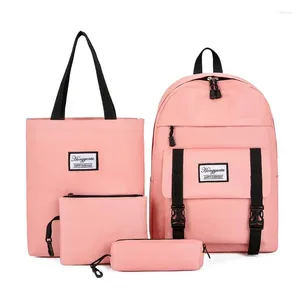 Drawstring 4pcs/set Waterproof Nylon Female Clutch Handbags Durable Fashion Solid Color Shoulders Crossbody Bag Pencil Cases