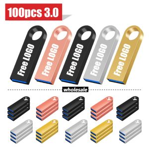 Drives 100 st gratis anpassad logotyp USB Flash Drive 4GB 8 GB 3.0 Hög hastighet Pen Drive 16 GB 32 GB 64 GB 128 GB Pendrive Metal USB Sticks With Key