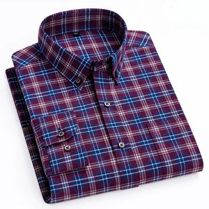 Luxury Hight-Qulity100%di cotone camicie a maniche lunghe per uomini camicia a quadri piatti casual Houndssooth Office Clothes Opice 240423