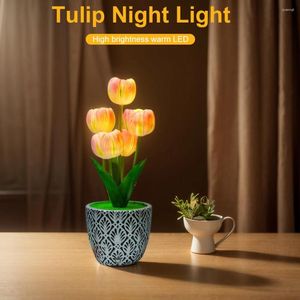 Night Lights Desk Lamp Touch Control Dimmable Artificial Flower Tulip Light USB Rechargeable LED Bedside For Home Living Room Decor