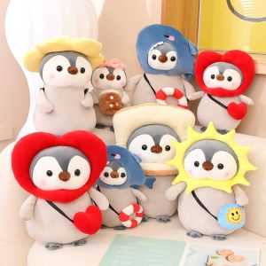 Cushions 25/35cm Kawaii Penguin Plush Toys Lovely Penguin Turn to Unicorn Dinosaur Flower Dolls Stuffed Soft Pillow Baby Girls Gift