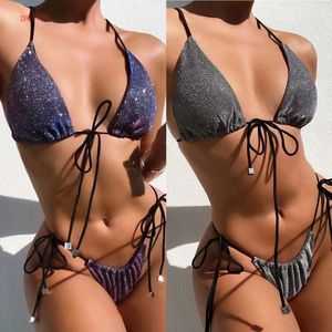 Rinabe Push Up Bikinis Halter Swimsuit Women Lradient Printwear Sweat Sexy Thong Wating Suit Lace Bikini Set 220408