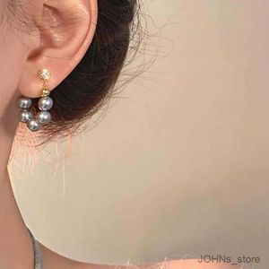 Stud New Arrival Gray Pearl Zircon Hoop Earrings For Women Vintage Elegant Crystal Beaded Earrings Bride Wedding Jewelry Gifts