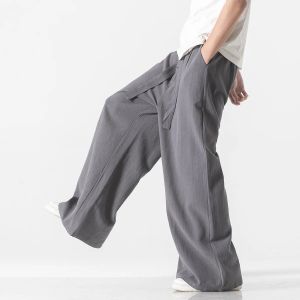 Pants 2023 Spring Summer Men Cotton Linen Wide Leg Pants Chinese Style Vintage Harem Pants Male Casual Solid Color Hanfu Trousers 5XL