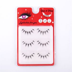 3 pairs Manga Fairy Eyelash Reusable Memory fibers Transparent stem Three-dimensional layering Full strip Lashes extentions