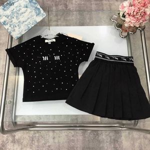 Fashion Princess dress summer kids tracksuits baby clothes Size 90-150 CM Shiny hot diamond decoration T-shirt and short skirt 24April