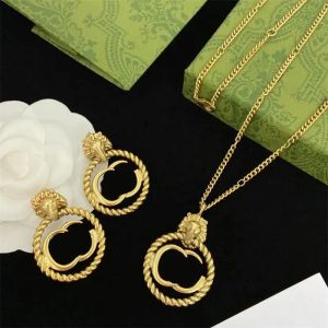 Luxury Designer Necklace Gold Double Letter Earrings Pendant Necklaces Set Brand Tiger Retro Necklace for Women Wedding Earings Party Gifts Jewelry Set