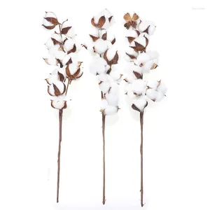 Decorative Flowers 3Pcs 10 Heads Cotton Stems Dried Flower Branch Plant Floral For Living Room Bedroom Patio Decoration