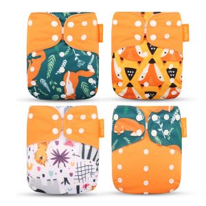 Diaper Happyflute 2023 New Fashion Style Baby Nappy 4Pcs/Set Diaper Cover Waterproof&Reusable Cloth Diaper