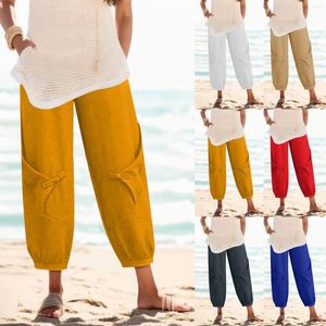 Women's Pants For Women Plus Size Fashion Solid Color Elastic Waist Pant With Pocket Loose Harem Leg Binding