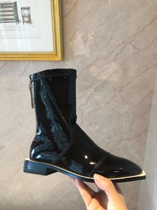 Boots 2024 Autumn Winter Women's Mid-calf Flat Glossy Black Pointed Toe Stiletto Knee-high Fashion Versatile