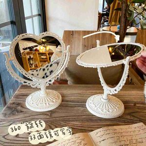 Mirrors European-Style Retro Double-Sided Makeup Mirror Lovely Girl Oval Princess Cosmetic Mirror Bedroom Heart-Shaped Dressing Mirror