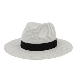 Summer Wide Brim Sun Hat Jazz Caps Ribbon Band Classic Black White Outdoor Beach Protective Casual Women Män Straw 240415