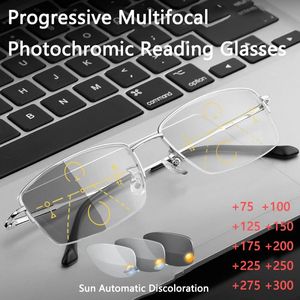 Progresywne wieloogniskowe okulary czytania mężczyźni Pochromic w nocy daleko w pobliżu czytelników okulary kobiety Unbreakable Gold 240415