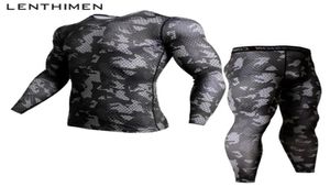 Camouflage Mens Compression Shirt Pants Set Running Tight Suit långa ärmar Skjortor Leggings Sport Suits Men Gym Workout Clothing5839390