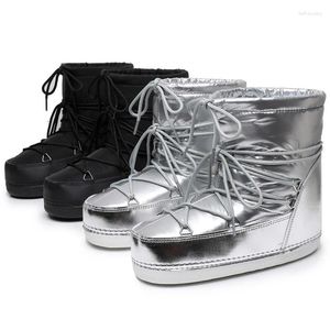 Stövlar 2024 Winter Lace-Up Ankel Women Snow Brand Design Classic Platform Waterproof Non-Slip Cotton Woman Ski