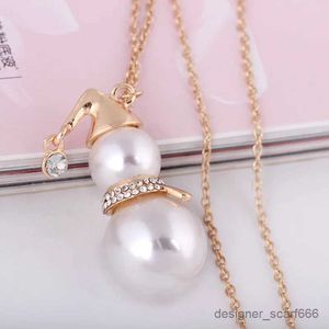Pendant Necklaces Fashion Cute Christmas Pearl Necklace Girl Snowman Pearl Gourd Clavicle Pendant Ladies Sweater Chain Family Gift