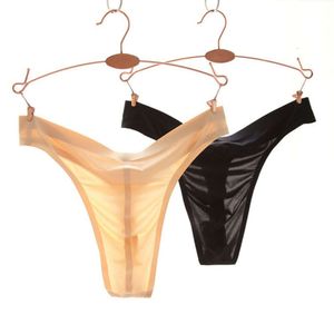 Sexy Men Ice Silk Briefs See Through Sissy Smooth Thongs G-string Low Waist Gay Panties Thong Slip Sheer Underwear
