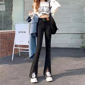 Women's Jeans High-waisted Micro-flared Stretch Spring Autumn And Summer Look Thin Wide-leg Split Mop Pants RU(Origin)