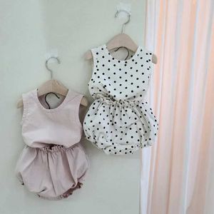 Set di abbigliamento Summer Baby Clothes Polka Dot Baby Boys Vespeti Tops e Bloomer Toddler Girls Abit Baby Outfit H240425