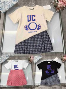 Fashion Princess Dress Summer Kids Tracksuits Baby Clothes Storlek 100-150 cm logotyptryck T-shirt Röd och blå kort kjol 24April