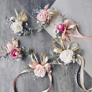 Braccialetti Charm Girls Girls Flowers da polso a mano fatta per matrimoni festeggiate boutonniere bracciale rosa accessori a mano