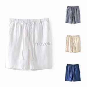 Męskie spodnie letnie plaża luźne oddychające szorty lniane dla mężczyzn Elastyczne średnie rise długość prosta nóg 6 kolorów s-4xl spodnie D240425