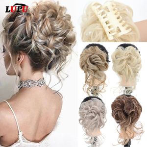 Chignon lupu syntetiska chignon rörigt lockigt klo hårbulle krossig falskt hårband svans för kvinnor hårstycken blond svartbrun