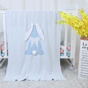 sets Baby Blankets 100%Cotton Plaid Knitted Newborn Girl Boy Stroller Wrap Swaddle Cute 3D Rabbits Pom Pom Infant Bedding Crib Quilts