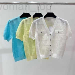 Designer de camisetas feminina High Versão 24 Verão Novo Cardigan de malha de decote em vínculo em vínculo em V para mulheres f0ne