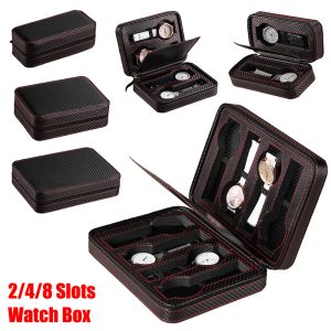 Fall 2/4/8 Slot Pu Leather Watch Box Portable Travel Watch Storage Fall för män Kvinnor Titta på Display Jewelry Organizer Case Gift