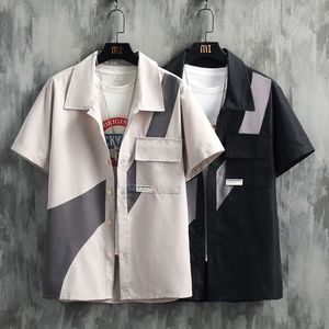 7XL-M Patchwork Short Sleeved Shirt for Men's 2023 Summer New Cityboy Trendy Loose Fitting Shirt with Added Fat and Enlarged Size