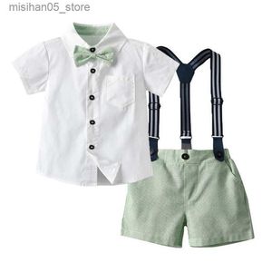 Giyim Setleri Çocuk ve Erkekler Yaz Giyim Seti Yeşil Yüksek kaliteli Beyefendi Erkek Boy T-Shirt+Kemer Pantolon+Tie Q240425