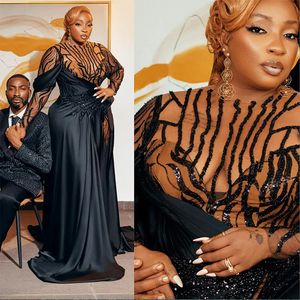 African Plus Size Aso Ebi Ebi Sukienki dla czarnych kobiet koronkowe długie rękawy syrena iluzja wysoka rozłam seksowne sukienki wieczorne Promdress Birthday Party Suknie