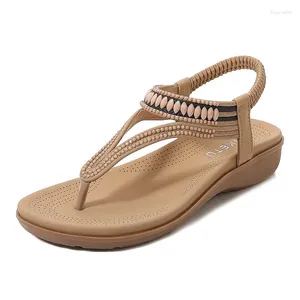 Sıradan Ayakkabı Yaz Kadınlar 2cm Platform 2.5cm Kamalar Düşük Topuklu Sandalet Pembe Flip Flops Sandles Lady Rhinestone Bohemya