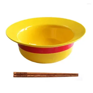 ボウルワンピースの麦わら帽子ボウルセットセラミック彫刻箸食器洗い機安全な食材使いやすい