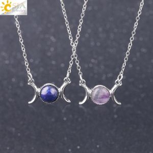 CSJA Women Wicca Triple Moon Goddess Gems Stone Pendant Halsband Girl Healing Crystal Natural Gemstone Clavicle Halsband Wholesal4534819