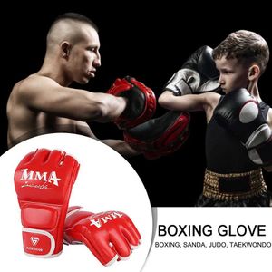 Gear Vuxen och barns tjocka boxningshandskar MMA -handskar halvfinger strand Taekwondo Fighting Beach Bag Gloves Professional TKD Training Equipment 240424