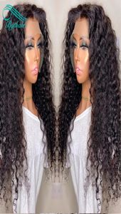 ByThair Deep Curly spetsar främre mänskliga hår peruker före plockad hårfäste brasiliansk jungfru hår full spets peruk med babyhår naturligt colo2640764