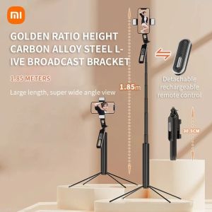 Sticks Xiaomi Bluetooth Selfie Stick 1,85 m utdragbar stativ handhållen gimbalstabilisator med fyllningsljus live sändningsfäste