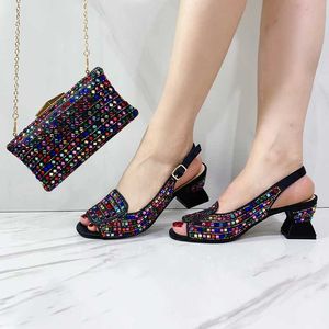 Dress Shoes 2024 New Specially Designed Blue Shoe Bags Classic Style African Womens Round Toe High Heels Purple Suitable for Wedding Party H240425