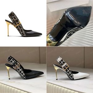 Metallisk modekänsla Jacquard-Knit Slingback Stiletto klackar Kvinnor läder ensamma designers klänning sko kväll fest bröllop klackade sandal original kvalitet