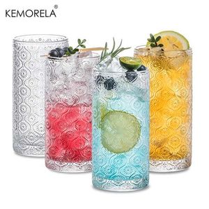 Tumblers 4pcs 400ml Copas de vidro redondo copos vintage de copo de copo de vidro com relevo de coquetéis transparentes para bebidas de bares café H240425