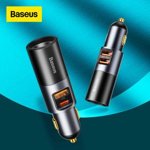 Chargers Baseus 120W Araba Şarj Cihazı QC 3.0 PD 3.0 USB Telefon Araç Şarj Cihazı İPhone 12 Pro Samsung Xiaomi Genişletme Portu Cep Telefon Şarj Cihazı