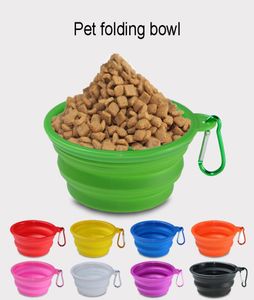 Multicolors Silicone Pet Folding Bowl Infällbara redskap för skål Valp Dricker Fountain Portable Outdoor Travel Bowl Carabiner BH14211100
