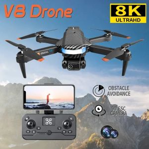 DRONES NEW V8 RC DRONE 4K PREFESSINAL AWAID ANGLE DUAL HDカメラ折りたたみ折りたたみrcヘリコプター8K Xiaomi回避用ミニドローンQuadcopter