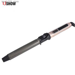 Curling Irons UsWhow Professional Rotating Curly Iron Nano Titanium Black+Gold Curler med LED Digital Temperatur Display Q240425